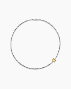 Star of David Station Necklace Sterling Silver with 14K Yellow Gold, 3.6mm