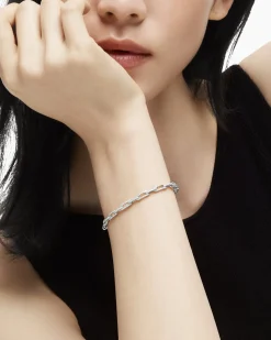 Stax Chain Link Bracelet 18K White Gold with Diamonds, 4mm
