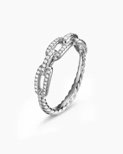 Stax Chain Link Ring 18K White Gold with Diamonds, 4.5mm