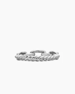 Stax Chain Link Ring 18K White Gold with Diamonds, 4.5mm