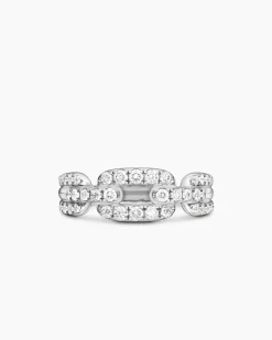 Stax Chain Link Ring 18K White Gold with Diamonds, 7mm
