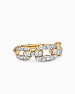 Stax Chain Link Ring 18K Yellow Gold with Diamonds, 7mm