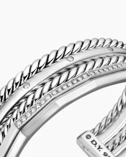 Stax Five Row Cuff Bracelet Sterling Silver with Diamonds, 16mm