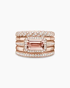 Stax Five Row Ring 18K Rose Gold with Morganite and Diamonds, 14mm