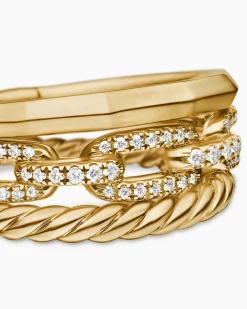 Stax Three Row Ring 18K Yellow Gold with Diamonds, 9.5mm