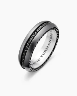 Streamline® Band Ring Grey Titanium with Black Diamonds, 6mm