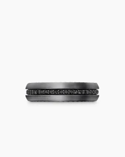 Streamline® Band Ring Grey Titanium with Black Diamonds, 6mm
