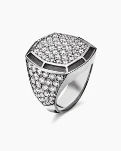 Streamline® Bold Signet Ring Sterling Silver with Diamonds, 23.4mm