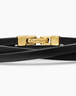 Streamline® Double Wrap Bracelet Black Leather with 18K Yellow Gold, 5.2mm