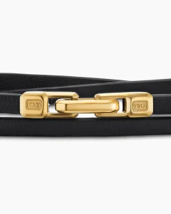 Streamline® Double Wrap Bracelet Black Leather with 18K Yellow Gold, 5.2mm