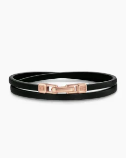 Streamline® Double Wrap Bracelet Black Leather with 18K Rose Gold, 5.2mm