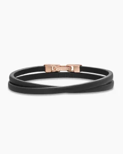 Streamline® Double Wrap Bracelet Black Leather with 18K Rose Gold, 5.2mm