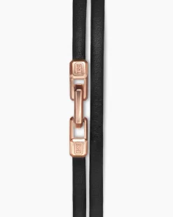 Streamline® Double Wrap Bracelet Black Leather with 18K Rose Gold, 5.2mm