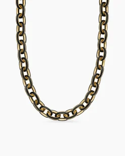 Streamline® Oval Link Necklace 18K Yellow Gold with Forged Carbon, 10.8mm