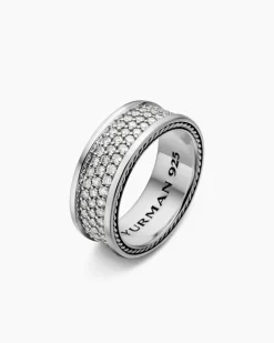 Streamline® Pavé Three Row Band Ring Sterling Silver with Diamonds, 8.5mm