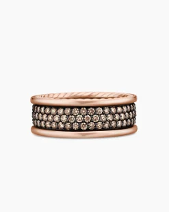 Streamline® Pavé Three Row Band Ring 18K Rose Gold with Cognac Diamonds, 8.5mm