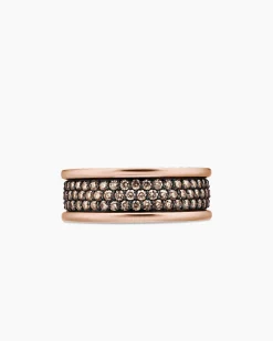Streamline® Pavé Three Row Band Ring 18K Rose Gold with Cognac Diamonds, 8.5mm