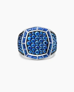 Streamline® Signet Ring 18K White Gold with Blue Sapphires, 25mm