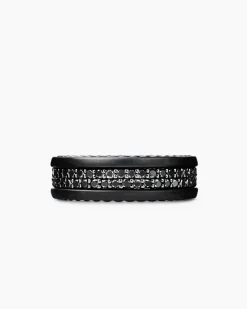 Streamline® Two Row Band Ring Black Titanium with Black Diamonds, 6.5mm