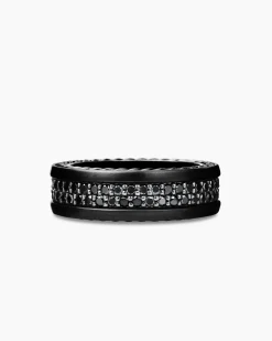 Streamline® Two Row Band Ring Black Titanium with Black Diamonds, 6.5mm