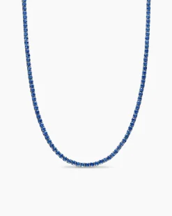 Tennis Necklace 18K White Gold with Blue Sapphires, 3mm