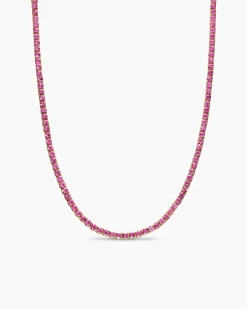 Tennis Necklace 18K Yellow Gold with Pink Sapphires, 3mm