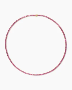 Tennis Necklace 18K Yellow Gold with Pink Sapphires, 3mm