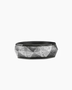 Torqued Faceted Band Ring Black Titanium with Meteorite, 8.5mm