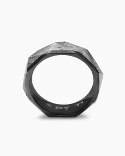Torqued Faceted Band Ring Black Titanium with Meteorite, 8.5mm