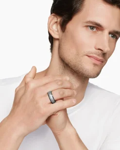 Torqued Faceted Band Ring Black Titanium with Meteorite, 8.5mm