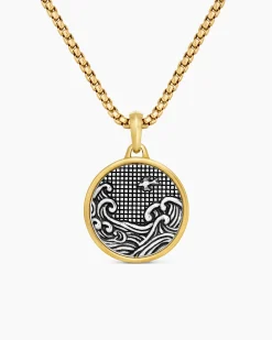 Water and Fire Duality Amulet Sterling Silver with 18K Yellow Gold, 24mm