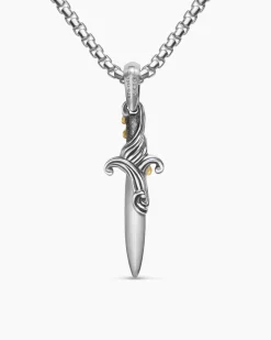 Waves Dagger Amulet Sterling Silver with 18K Yellow Gold, 31mm