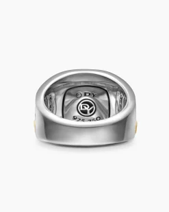 Waves Signet Ring Sterling Silver with 18K Yellow Gold and Diamonds, 18.8mm