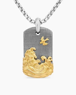 Waves Tag Sterling Silver with 18K Yellow Gold, 35mm