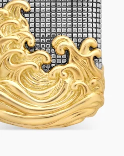 Waves Tag Sterling Silver with 18K Yellow Gold, 35mm