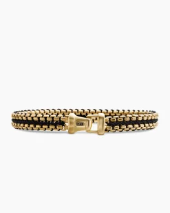 Woven Box Chain Bracelet Black Nylon and 18K Yellow Gold, 10mm