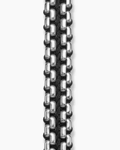 Woven Box Chain Bracelet Sterling Silver with Black Nylon, 12mm