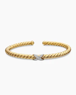 X Cablespira® Station Bracelet 18K Yellow Gold with Pavé Diamonds, 4mm