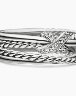 X Crossover Band Ring Sterling Silver with Diamonds, 6mm