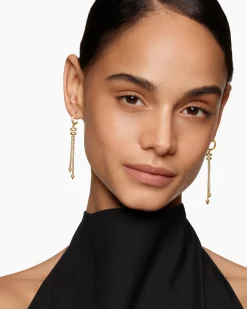 Zig Zag Stax™ Chain Drop Earrings 18K Yellow Gold with Diamonds, 66mm