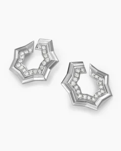 Zig Zag Stax™ Two Row Hoop Earrings Sterling Silver with Diamonds, 27mm